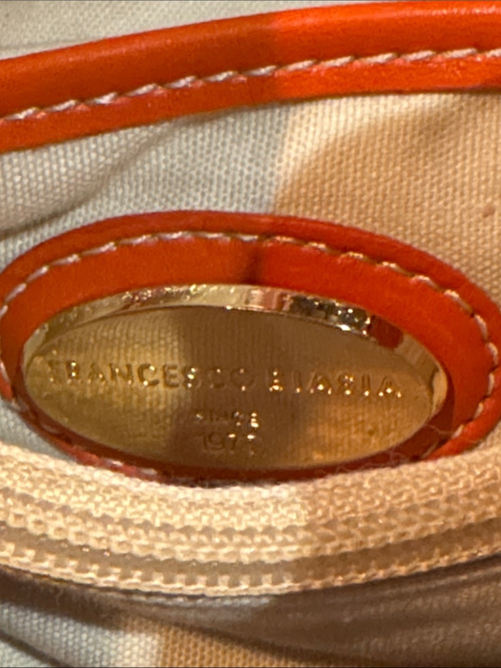 NWT Francesco Biasia Perfect Striped Canvas Leather Tote Bag Orange Luxury Italy - Picture 6 of 14